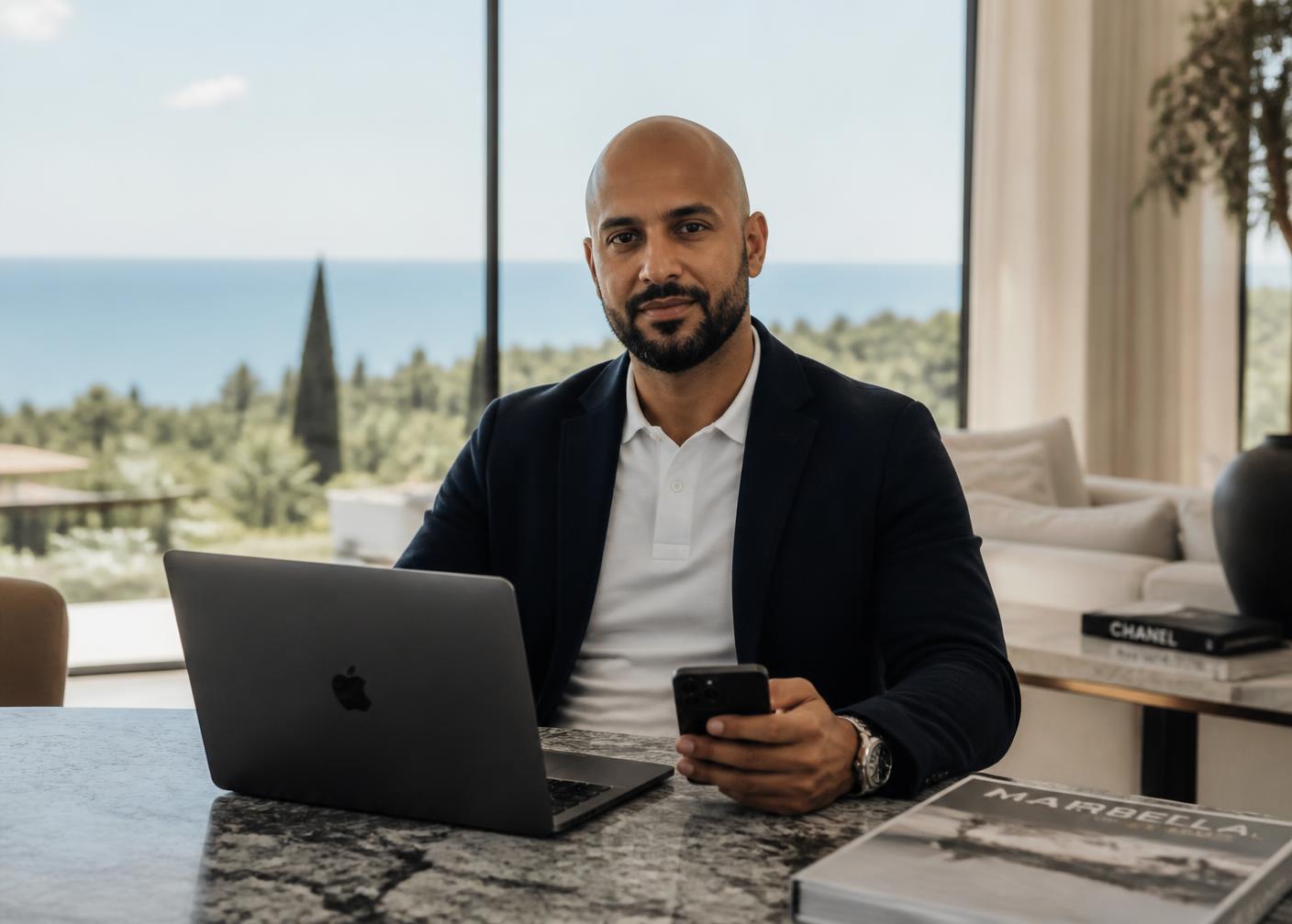 Wasim Khan at work on the Costa del Sol